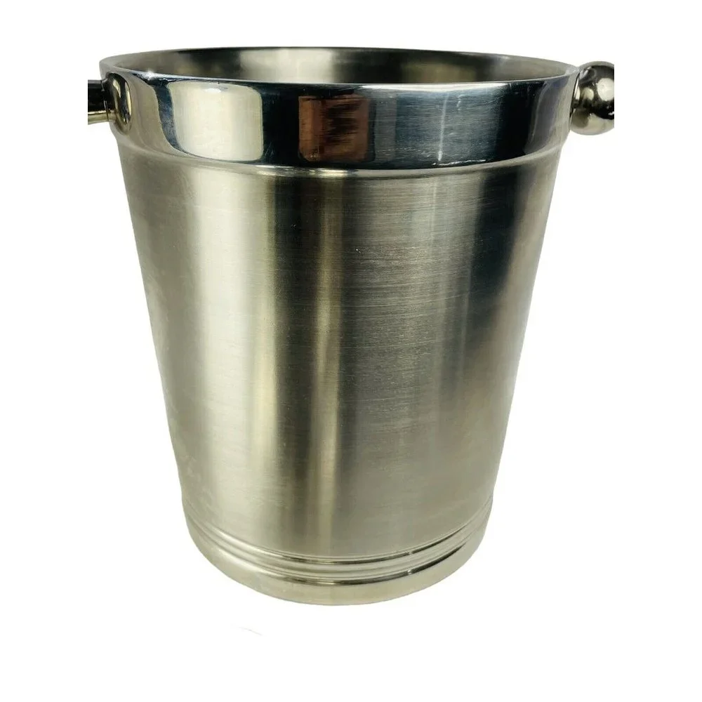 Art Deco Modern Stainless Steel Ice Bucket W Lid Barware Cocktail Bottle Chill